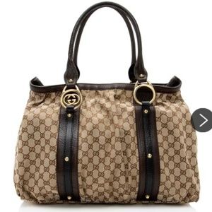 Gucci interlocking tote bag duffle medium large brown travel canvas d